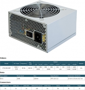 Блок питания Chieftec 600W, active PFC, v2.3, 120mm fan (CTG-600-80P) OEM