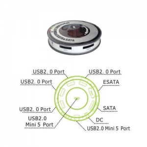 Orient UH-152 Cascading HUB USB2.0 5xPort+SATA+eSATA, 1 порт miniUSB