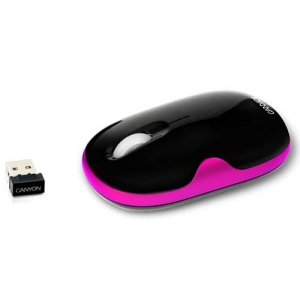 CANYON CNR-MSOW01P , беспроводная мышка, USB-ресивер 2.4ГГц, Optical, 800/1600 dpi, 3 кнопки,  Черно-розовая  + Коврик