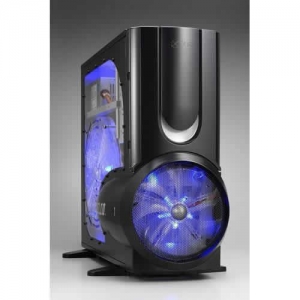 3Q A380BK+ (B)  Black , ATX, БЕЗ Б/П, 250mm + 360mm FAN, BLUE NEON, Window, 4*USB + Audio + eSATA