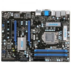 MSI H55-GD65  Socket1156, iH55, 4*DDR3, 2*PCI-E, ATA, SATA, ALC889 8ch, GLAN, 1394, D-SUB + DVI-D + HDMI (Integrated In Clarkdale Processor), ATX