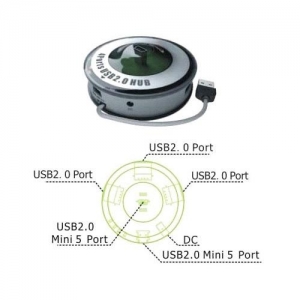 Orient UH-140 Cascading HUB USB2.0 4xPort, 1 порт miniUSB, встроенный кабель