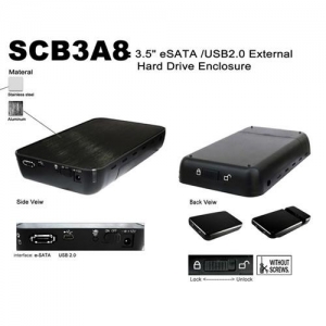 Мобильный корпус для HDD 3.5" AgeStar SCB3A8, USB2.0 + eSATA, алюминий, Black